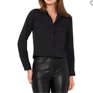 NWT- Halogen Flap Pocket Button-Up Shirt - Rich Black, size small